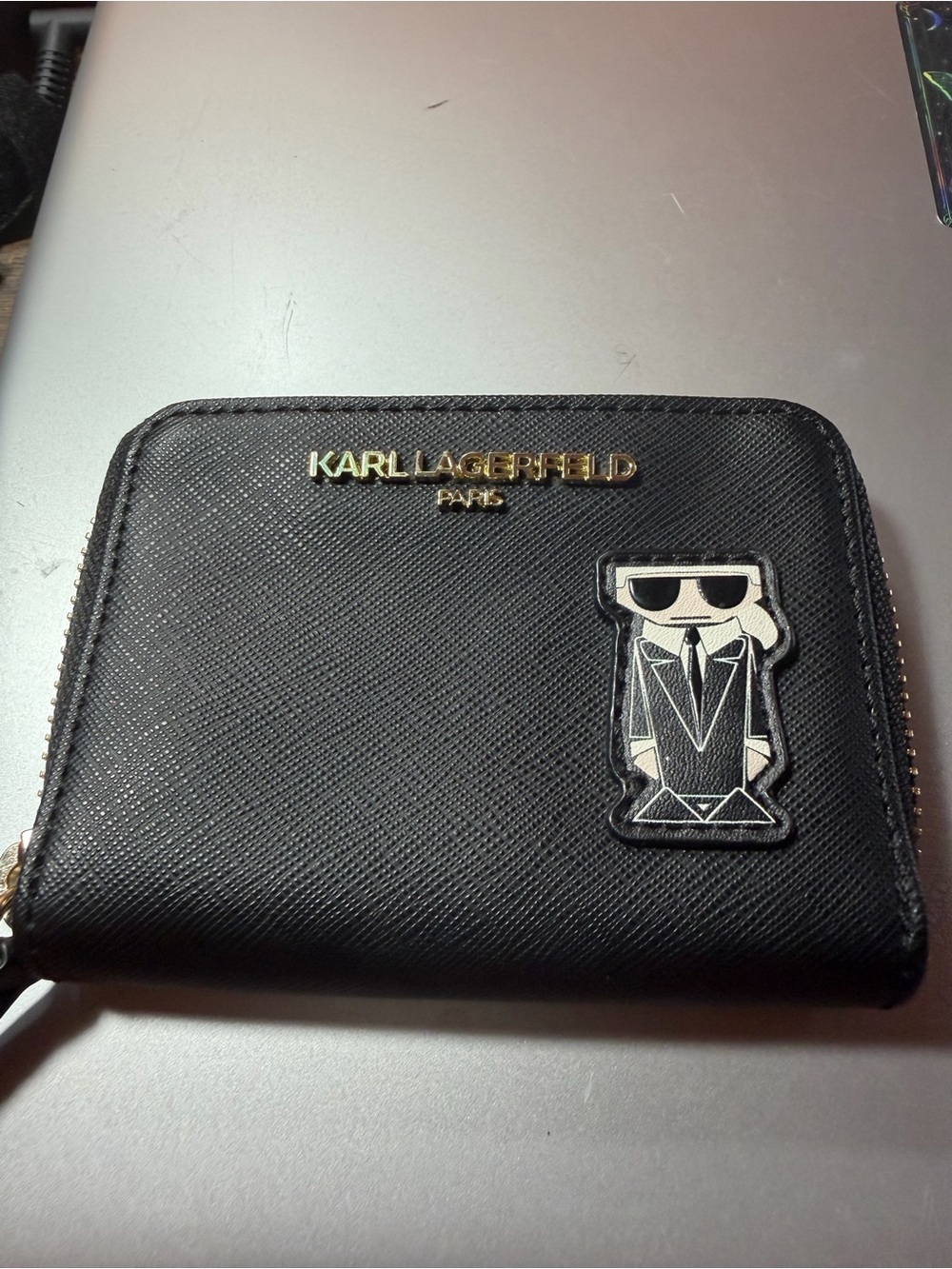 Karl Lagerfeld Black Zip Card Holder with Karl Patch